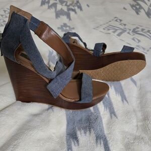 Stylish Denim and Brown Wedges